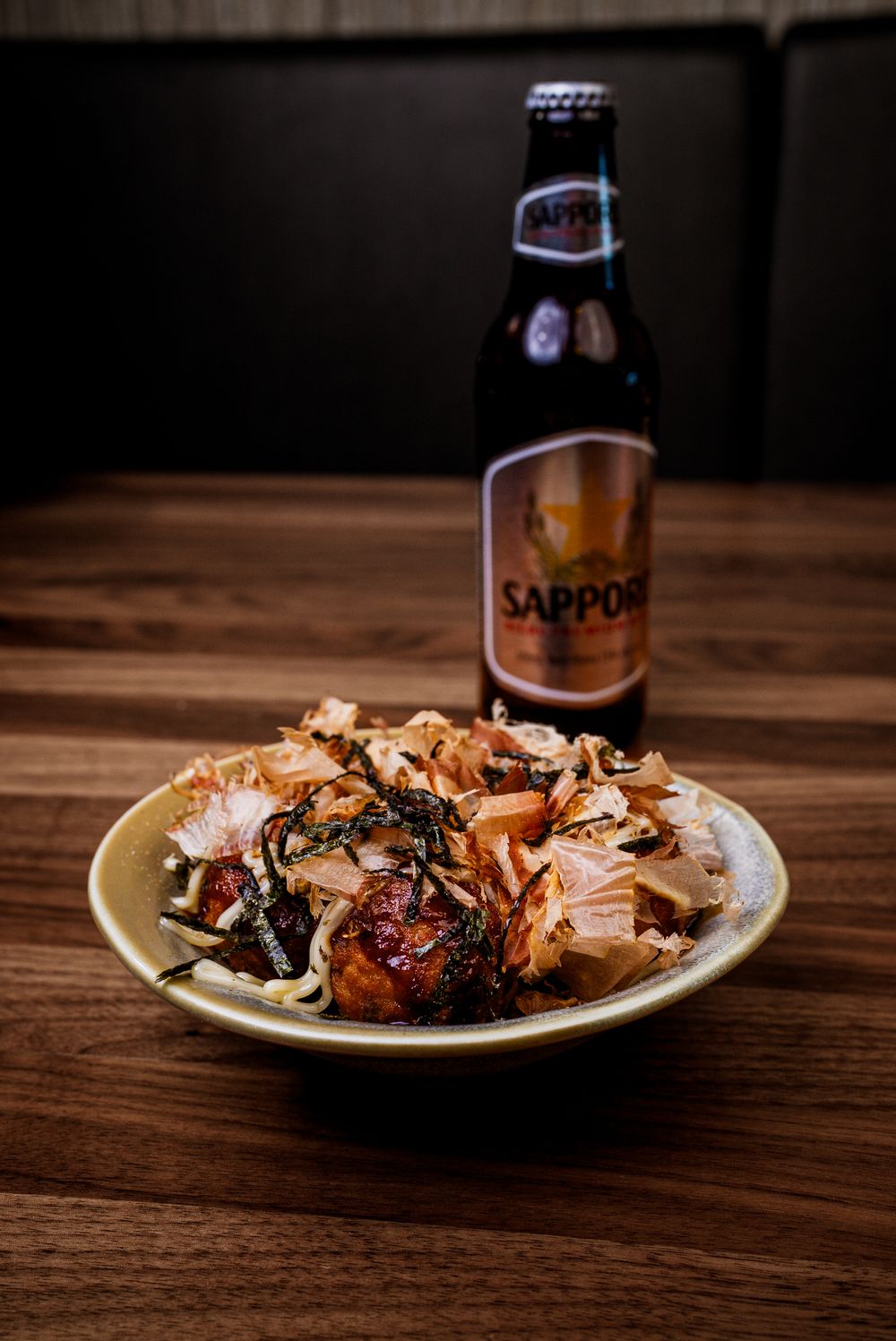 Takoyaki with bonito flakes and nori